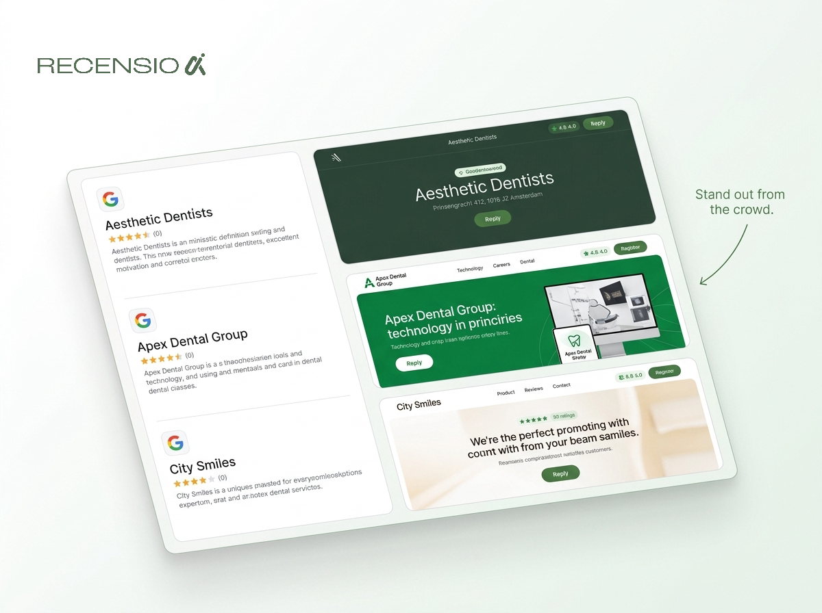A comparison of a basic Google Business Profile interface and a rich, branded website layout.