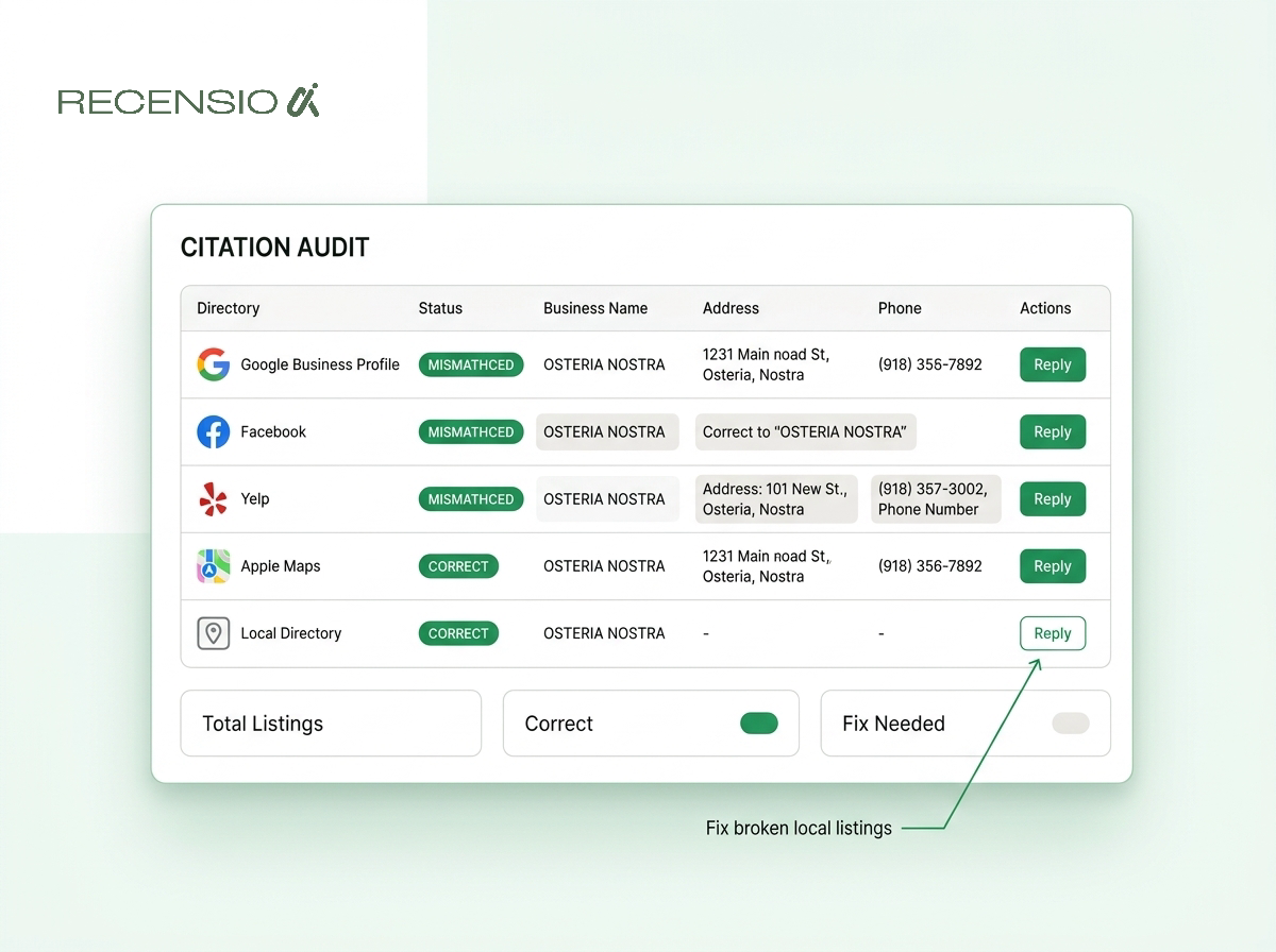 A dashboard comparing business citations across multiple directories.
